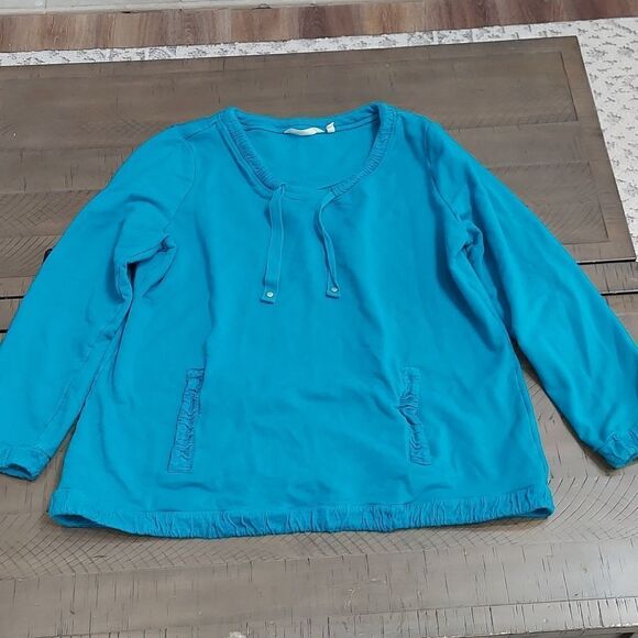 Soft Surroundings Turquoise Drawstring Sweatshirt Sz L - Picture 1 of 7